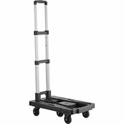 Kantek Ultra Lite Folding Cart - Telescopic Handle - 250 lb Load Capacity - 4 Casters - Aluminum, Polypropylene - 12.60" Width x 19.30" Depth x 4.10" Height - Black - 1 Each KTKLGLC250