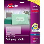 Avery Shipping Labels, Sure Feed, 2" x 4" , 100 Clear Labels (18663) - x 2" Width x 4" Length - Full Sheet - Permanent Adhesive - Rectangle - Inkjet - Matte - Clear - Film - Chlorine-free, Easy Peel, Jam Resistant, Permanent Adhesive, Pop Up Edge, PVC-fre AVE8663