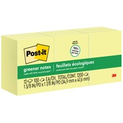 Post-it&reg; Greener Notes - 1200 - 1 1/2" Flag/Note Width x 2" Flag/Note Length - Rectangle - 100 Sheets per Pad - Unruled - Yellow - Paper - Self-adhesive, Repositionable - Recycled - 12 / Pack MMM653RPYW