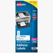 Avery Mini-Sheets(R) Address Labels, 1" x 2-5/8" , 200 Labels (2160) - x 1" Width x 2 5/8" Length - Full Sheet - Permanent Adhesive - Rectangle - Laser, Inkjet - Matte - White - Paper - Permanent Adhesive, Customizable, Smear Resistant, Smudge Resistant,  AVE2160