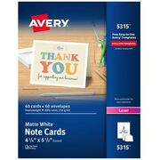 Avery&reg; Printable Note Cards, Two-Sided Printing, 4-1/4" x 5-1/2" , 60 Cards (5315) - 97 Brightness - 4 1/4" x 5 1/2" - Perforated, Heavyweight, Rounded Corner, Jam-free, Smudge-free - White - 60 / Box AVE5315