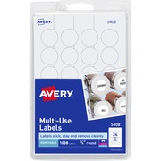 Avery&reg; Removable ID Labels - 3/4" Diameter - Removable Adhesive - Circle - Laser, Inkjet - White - Self-adhesive - 1008 / Pack AVE05408