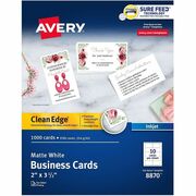 Avery&reg; Clean Edge Business Cards - 110 Brightness - 2" x 3 1/2" - 93 lb Basis Weight - 254 g/m&#178; Grammage - Matte - Heavyweight, Rounded Corner, Smooth Edge, Jam-free, Smudge-free, Avery Clean Edge Technology, Double-sided, Printable - White - 100 AVE8870