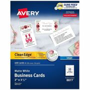 Avery&reg; Clean Edge Business Cards - 110 Brightness - 2" x 3 1/2" - 93 lb Basis Weight - 254 g/m&#178; Grammage - Matte - Heavyweight, Rounded Corner, Smooth Edge, Jam-free, Smudge-free, Double-sided, Avery Clean Edge Technology - White - 40 Sheets - 40 AVE8877