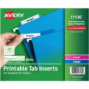 Avery&reg; Printable Tab Inserts for Hanging File Folders - 100 Print-on Tab(s) - 5 Tab(s)/Set - 2" Tab Width - Paper Divider - White Paper Tab(s) - 20% - 100 / Pack AVE11136