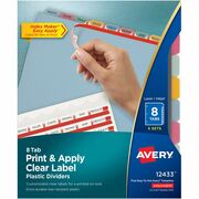 Avery&reg; Print & Apply Translucent Dividers - 40 x Divider(s) - 8 - 8 Tab(s)/Set - 8.5" Divider Width x 11" Divider Length - 3 Hole Punched - Translucent Plastic Divider - Multicolor Plastic Tab(s) - Tear Resistant, Sturdy, Hole-punched, Printable, Cust AVE12433