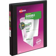 Avery&reg; Durable View 3 Ring Binder, 0.5" Slant Rings, 1 Black Binder (17001) - 1/2" Binder Capacity - Letter - 8 1/2" x 11" Sheet Size - 120 Sheet Capacity - 135 Ring(s) - Fastener(s): Slant Ring - Pocket(s): 2 - Polypropylene - Adhesive, Durable, Flex AVE17001