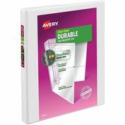 Avery Durable View 3 Ring Binder - 1/2" Binder Capacity - Letter - 8 1/2" x 11" Sheet Size - 135 Sheet Capacity - 45/64" Spine Width - 3 x 0.50" Ring(s) - Fastener(s): Slant Ring - Pocket(s): 2, Internal - Polypropylene - White - Recycled - Adhesive, Dura AVE17002