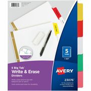 Avery&reg; Big Tab Write & Erase 5-Tab Dividers (23076) - 5 x Divider(s) - 5 Write-on Tab(s) - 5 - 5 Tab(s)/Set - 8.5" Divider Width x 11" Divider Length - 3 Hole Punched - White Paper Divider - Multicolor Paper Tab(s) - 20% - Hole-punched, Writable, Eras AVE23076