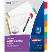 Avery&reg; Big Tab Write & Erase 8-Tab Dividers (23079) - 8 x Divider(s) - 8 Write-on Tab(s) - 8 - 8 Tab(s)/Set - 8.5" Divider Width x 11" Divider Length - 3 Hole Punched - White Paper Divider - Multicolor Paper Tab(s) - 20% - Hole-punched, Writable, Eras AVE23079