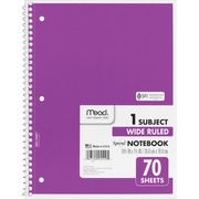 Mead Wide Ruled 1-Subject Notebook - 70 Sheets - Spiral - Wide Ruled Front Ruling - 8" x 10 1/2" Sheet Size - White Paper - Assorted Cover - Hole-punched, Micro Perforated - 1 Each MEA05510
