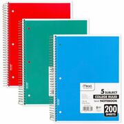 Mead 5-Subject Wire-bound Notebook - Letter-size - 200 Sheets - Spiral - College Ruled Front Ruling - Letter - 8 1/2" x 11" Sheet Size - White Paper - Assorted Cover - Back Board, Heavyweight - 1 Each MEA06780