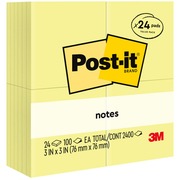 Post-it&reg; Notes Value Pack - 100 - 3" Flag/Note Width x 3" Flag/Note Length - Square - Unruled - Canary - Self-adhesive - 24 / Pack MMM65424VAD