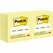 Post-it&reg; Notes Original Notepads - 3" Flag/Note Width x 3" Flag/Note Length - Square - 100 Sheets per Pad - Unruled - Canary Yellow - Paper - Self-adhesive, Repositionable - 12 / Pack MMM654YW