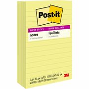 Post-it&reg; Super Sticky Lined Notes - 450 - 4" Flag/Note Width x 6" Flag/Note Length - Rectangle - 90 Sheets per Pad - Ruled - Canary Yellow - Paper - Self-adhesive - 5 / Pack MMM6605SSCY
