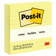 Post-it&reg; Lined Notes - 300 - 4" Flag/Note Width x 4" Flag/Note Length - Square - 300 Sheets per Pad - Ruled - Canary Yellow - Paper - Recyclable - 1 Pad MMM675YL