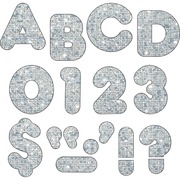 Trend 4" Sparkle Uppercase Ready Letters Set - 50 x Capital Letter, 10 x Number, 10 x Punctuation Marks Shape - Pin-up - Casual Style - 4" Height x 9" Length - Silver - Paper - 71 / Pack TEPT1613