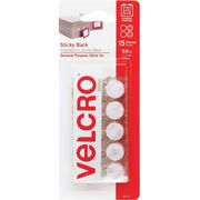 VELCRO&reg; Sticky Back 5/8in Circles White 15 Ct - 0.62" Length x 0.62" Width - White - For Glass, Plastic, Metal, Smooth Surface, Indoor, Outdoor, Home, Office, School - 15 / Pack VEK90070
