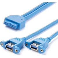 StarTech.com 2 Port Panel Mount USB 3.0 Cable - USB A to Motherboard Header Cable F/F - 2 x Type A Female USB - 1 x IDC Female USB - Blue