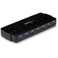StarTech.com 7 Port SuperSpeed USB 3.0 Hub - Desktop USB Hub with Power Adapter - Black                                                                              