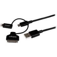 StarTech.com 1m Lightning or 30-pin Dock or Micro-USB to USB Cable Black