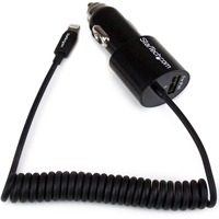 StarTech.com Black Dual Port Car Charger with Lightning Cable and USB 2.0 Port