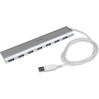 StarTech.com 7 Port Compact USB 3.0 Hub with Built-in Cable - Aluminum USB Hub - Silver - 7 Total USB Port(s) - 7 USB 3.0 Port(s)