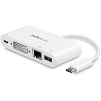 StarTech.com USB C Multiport Adapter - with Power Delivery USB PD - USB C to USB 3.0 / DVI / Gigabit Ethernet - USB-C Hub - Charge a laptop through USB Type C and 