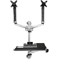 StarTech.com Wall Mount Workstation - Foldable Ergonomic Standing Desk - Height Adjustable Dual 30inch VESA Monitor Arm And Keyboard/Mouse Tray