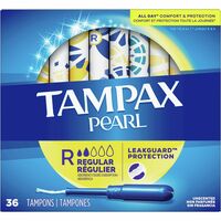Tampax Pearl Regular Tampons - Plastic Applicator - 36 / Box - Comfortable,  Anti-leak, Unscented - Bluebird Office Supplies