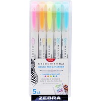 Zebra Pen Mildliner Brush Marker, Double Ended Brush and Fine Tip Pen,  Assorted Warm Colors, 5 Pack