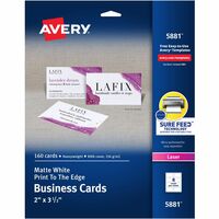 Avery Color Laser Perforated White 2 x 3-1/2 Business Cards, 160 per Pack (5881)