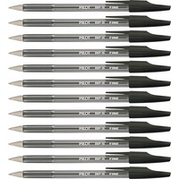 Pilot Better BP-S Ball Stick Pens - Fine Pen Point - 0.7 mm Pen Point Size  - Refillable - Black - Crystal, Clear Barrel - Stainless Steel Tip - 1  Dozen - Filo CleanTech