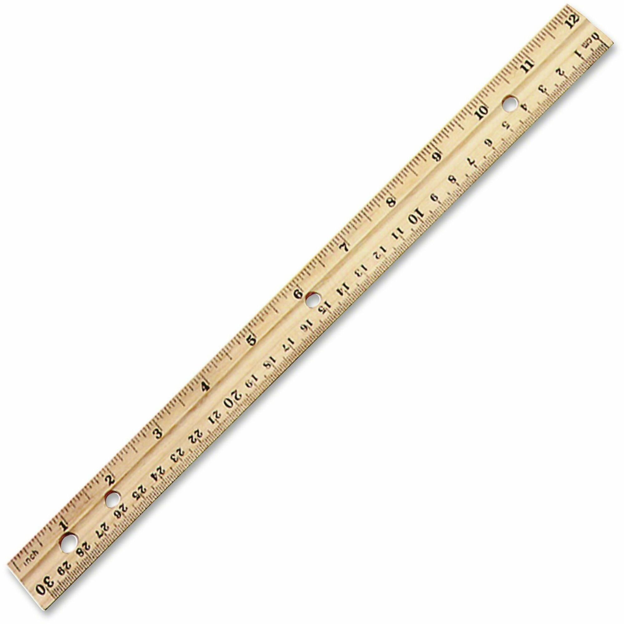Hole Punched Wood Ruler English and Metric With Metal Edge, 12 - Supply Box