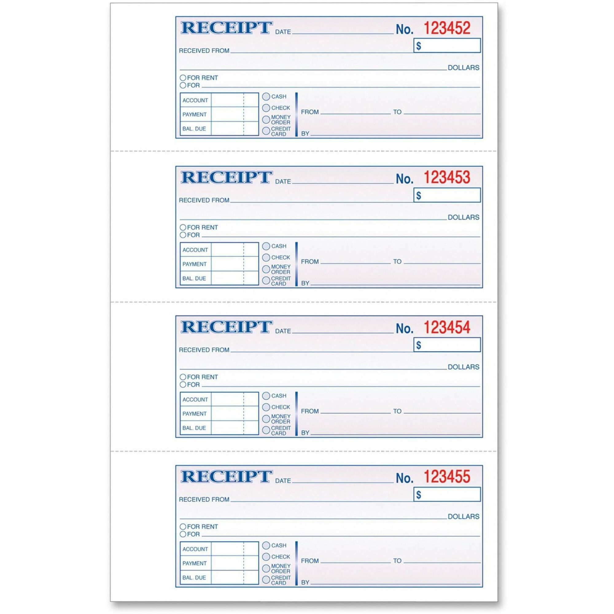 adams money rent receipt book 200 sheet s tape bound 2 partcarbonless copy 7 62 x 11 sheet size white 1 each business forms tops products alpha business essentials