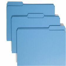 Smead 2-Ply 1/3 Tab Cut Recycled File Folders - Blue - Top Tab - Assorted Tabs - Case of 100