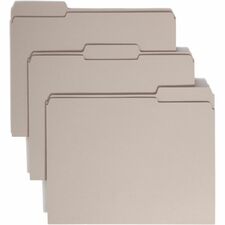 Smead 2-Ply 1/3 Tab Cut Recycled File Folders - Gray - Top Tab - Assorted Tabs - Case of 100