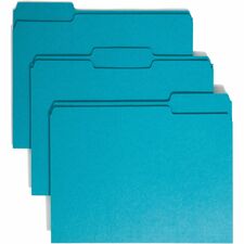 Smead 1/3 Tab Cut Recycled File Folders - Teal - Top Tab - Assorted Tabs - Case of 100