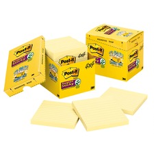 Post-it Super Sticky Ruled Notes Cabinet Pack - Canary Yellow - 4" x 4" - Case of 12 Notepads