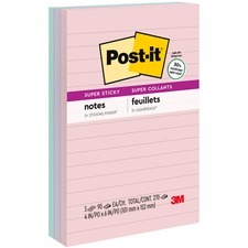 Post-it Super Sticky Ruled Recycled Notes - Bali Color Collection - 4" x 6" - Case of 3 Notepads