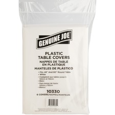 Genuine Joe Plastic Round Tablecovers - White - Case of 6 Covers