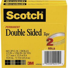 3M Double-Sided Tape with Dispenser, Permanent, 1/2 X 250 Inches, Clear  (MMM136)