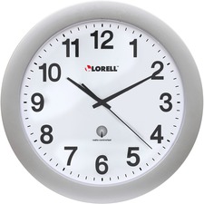 Lorell 12" Round Radio Controlled Wall Clock - Silver