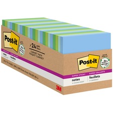 Post-it Super Sticky Notes Cabinet Pack - Bora Bora Color Collection - 3" x 3" - Case of 24 Notepads
