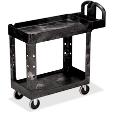 Rubbermaid Commercial Small Ergo Handle Utility Cart w/ Rimmed Shelves - Black