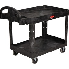Rubbermaid Commercial Medium Ergo Handle Utility Cart w/ Rimmed Shelves - Black
