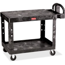 Rubbermaid Commercial Medium Ergo Handle Utility Cart w/ Flat Shelf - Black
