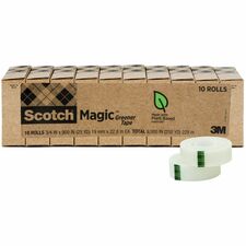 Scotch 3/4"W Magic Greener Tape - 25 Yards - 1" Core - Case of 10 Rolls