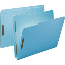 Smead 1/3 Tab Cut Letter Recycled Fastener Folder - 2" Expansion - Blue - Case of 25
