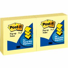 Post-it Pop-up Notes - Yellow - 3" x 3" - Case of 12 Notepads